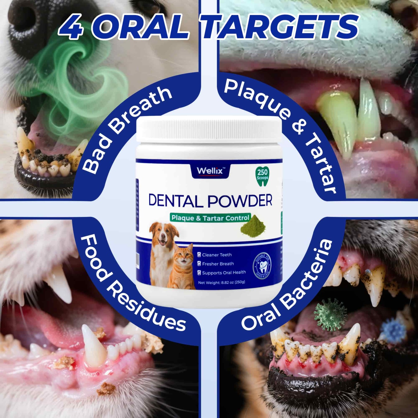 Wellix Dog & Cat Dental Powder – 8.82oz Teeth Cleaning Powder for Fresh Breath & Plaque Removal-CritterCorner