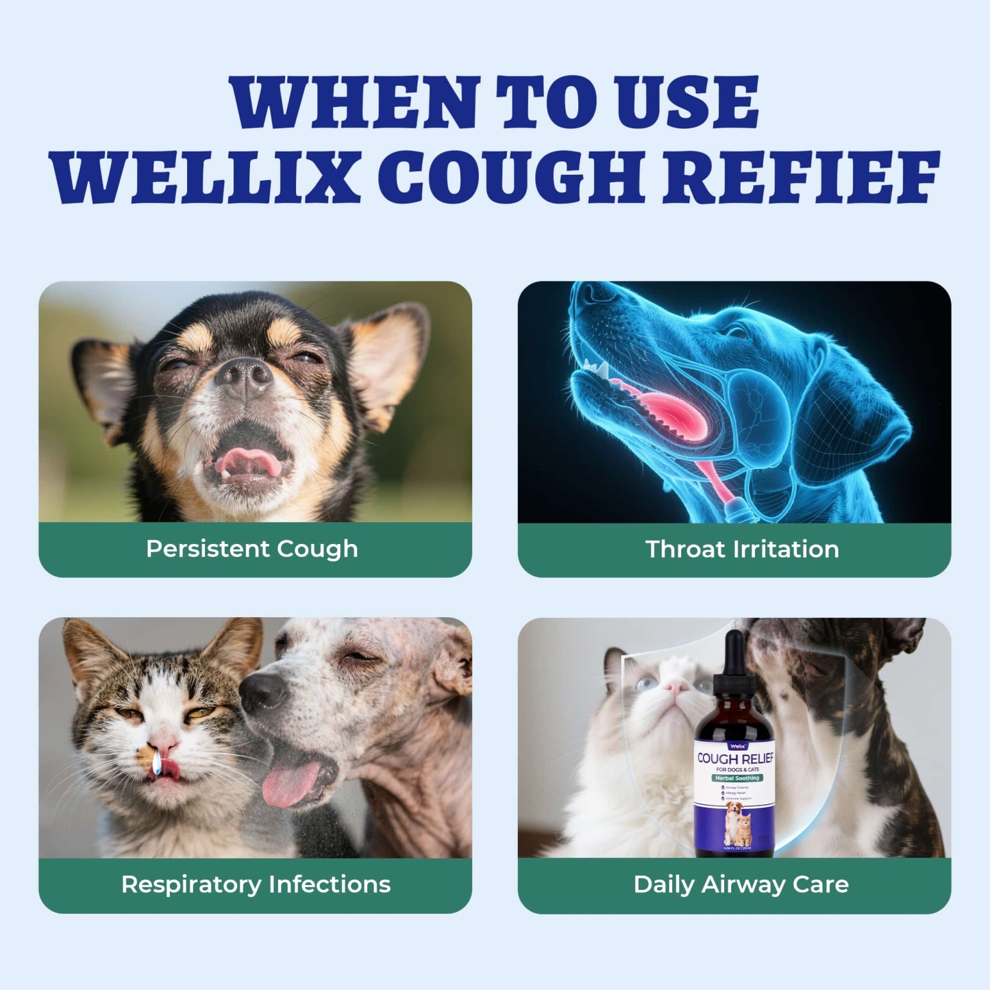 Wellix Kennel Cough Treatment Drops for Dogs & Cats - All Herbal Formula for Dog Cough, Sneezing & Cat Cold Relief - Bacon Flavor 120ml-CritterCorner