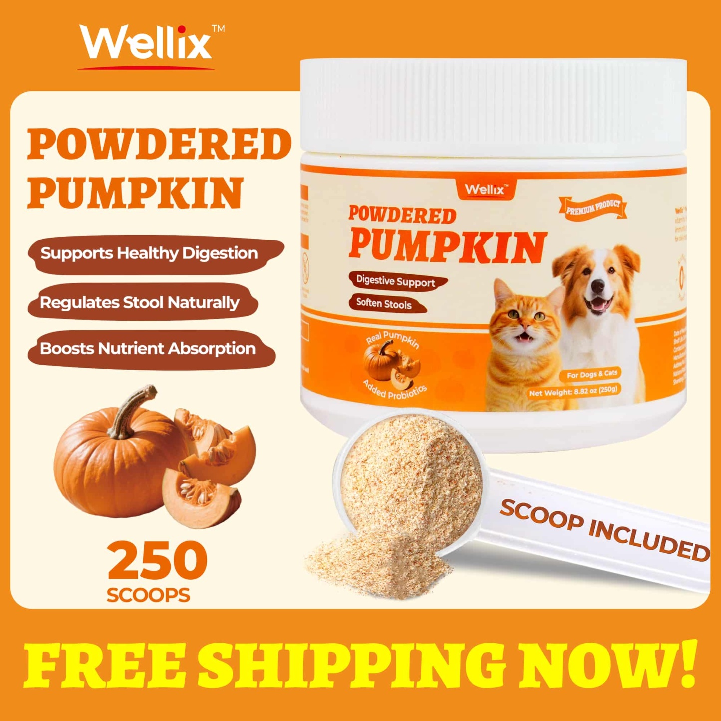Wellix Pumpkin Powder for Dogs & Cats – Fiber Supplement for Digestive Health, Stool Firming & Gut Support-CritterCorner