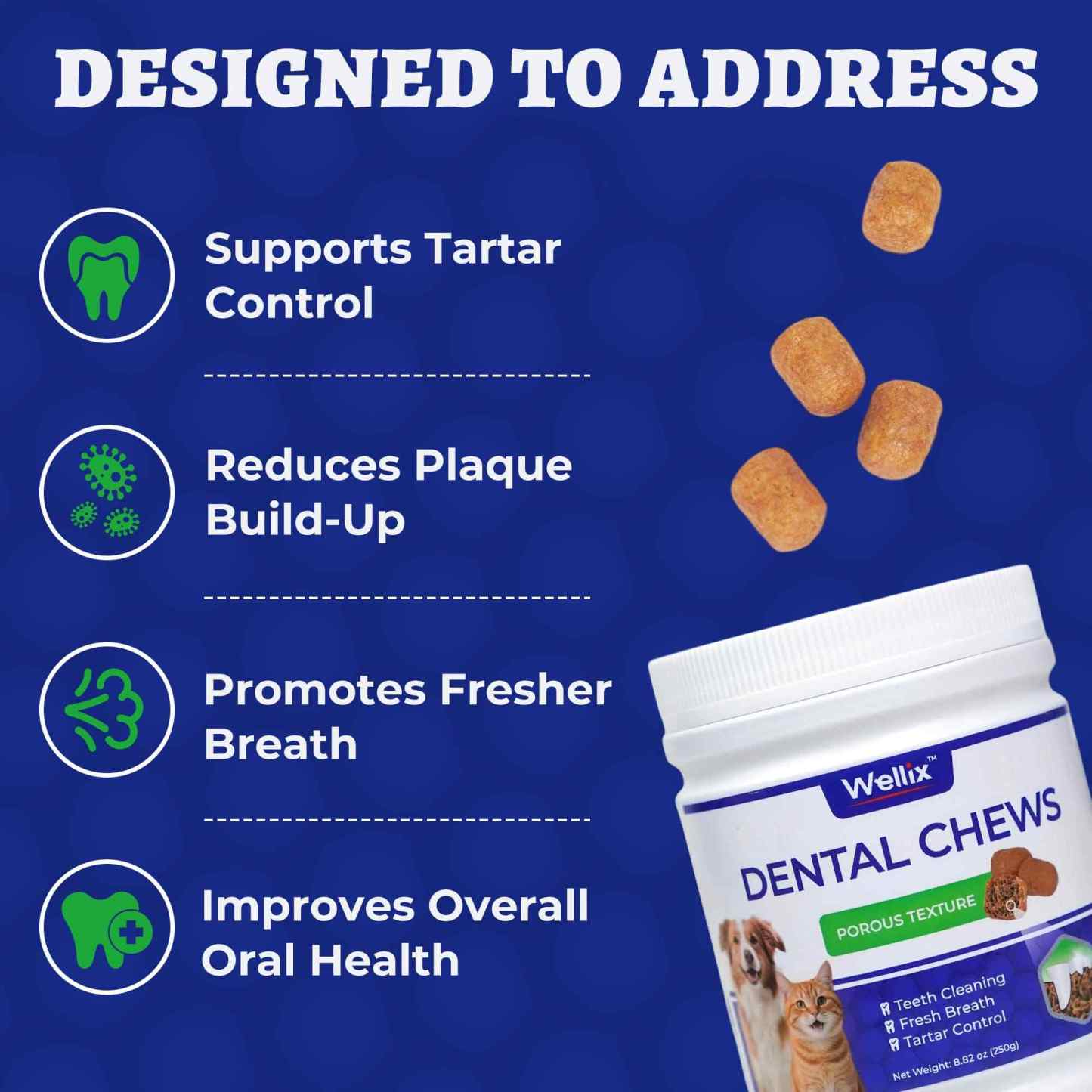 Wellix Dental Treats for Cats and Small Dogs – 8.82oz Crunchy Teeth Cleaning Treats for Plaque Control & Fresh Breath