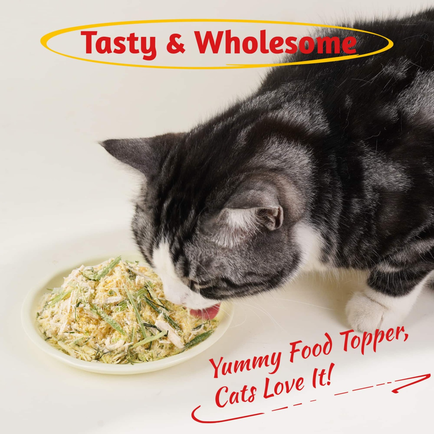 JUSTTRY Cat Grass Freeze-Dried Cat Food Toppers – Chicken, Egg Yolk & Cat Grass, Hairball Control & Dental Care, High Protein & Low Fat Cat Treats , 8oz-CritterCorner