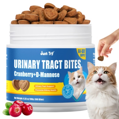 JUSTTRY Cat Urinary Tract Bites Cat Supplements – Cranberry & D-Mannose, Grain-Free Natural Snacks for Urinary Health & Cat Kidney Support, 6.35oz, 300 Bites-CritterCorner