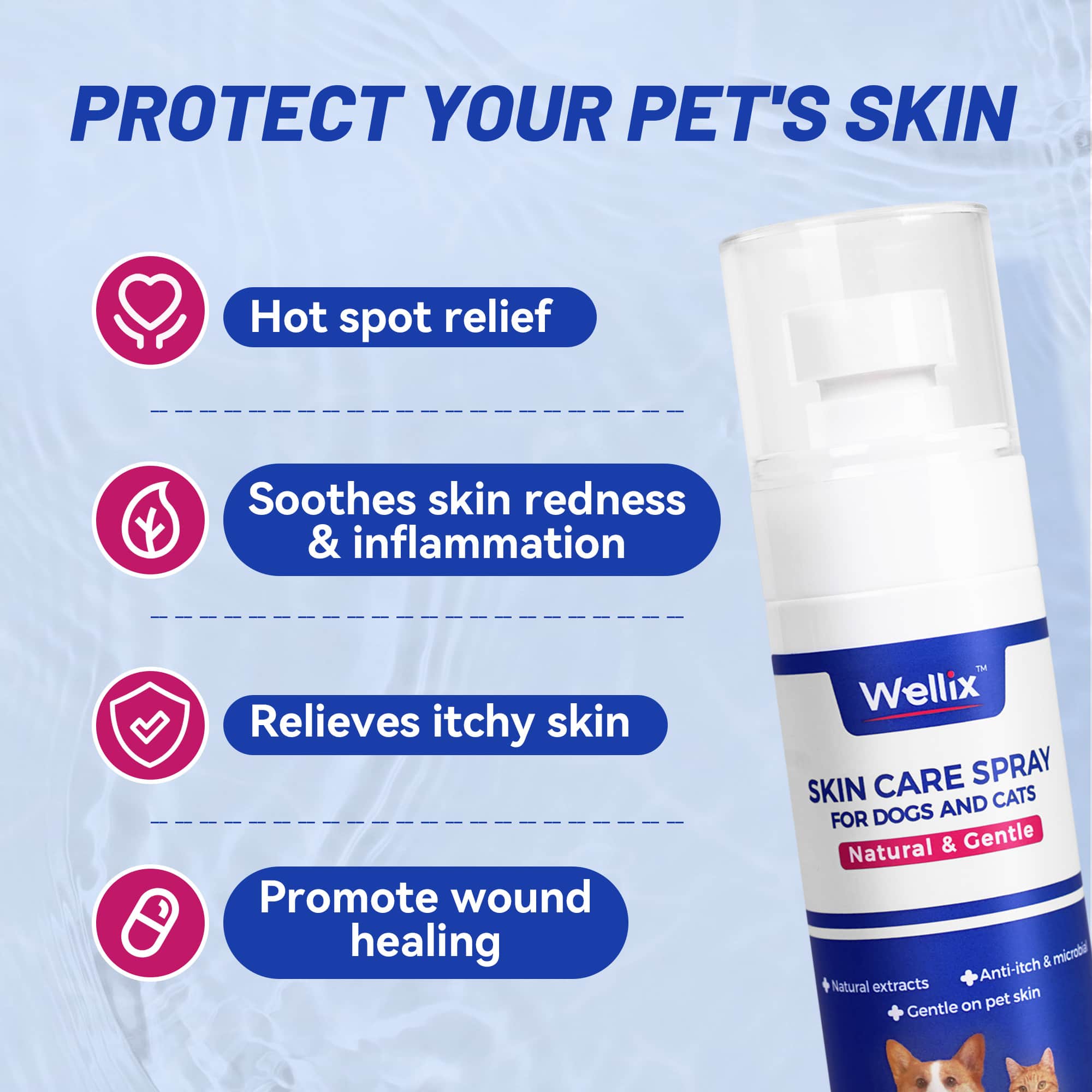 Wellix Dog & Cat Hot Spot Spray – 80ml Plant-Based Formula for Itch & Redness Relief, Promotes Skin Comfort-CritterCorner