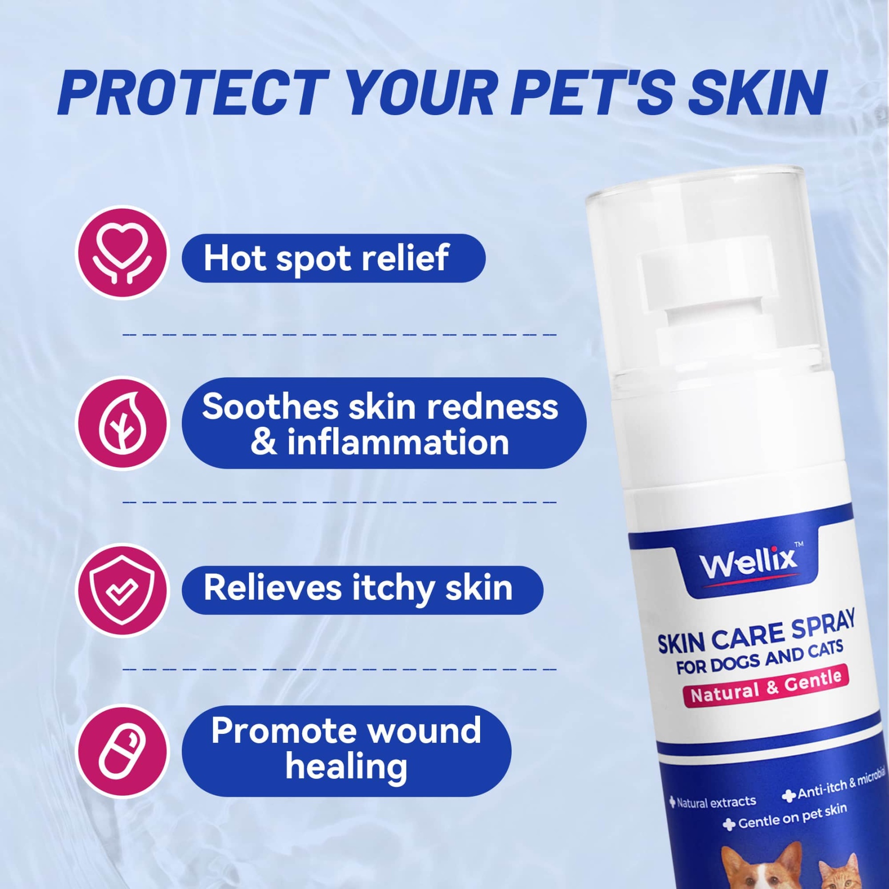 Wellix Dog & Cat Hot Spot Spray – 80ml Plant-Based Formula for Itch & Redness Relief, Promotes Skin Comfort-CritterCorner