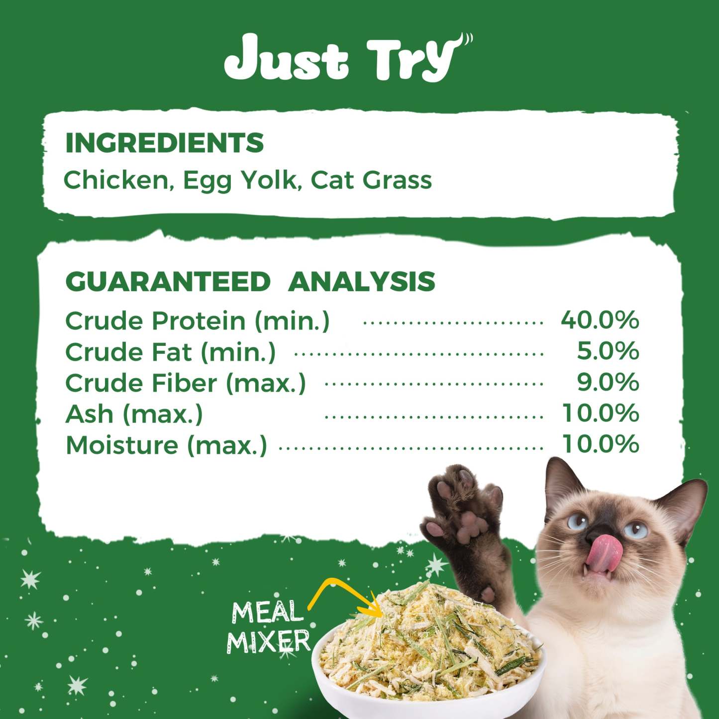 JUSTTRY Cat Grass Freeze-Dried Cat Food Toppers – Chicken, Egg Yolk & Cat Grass, Hairball Control & Dental Care, High Protein & Low Fat Cat Treats , 8oz-CritterCorner