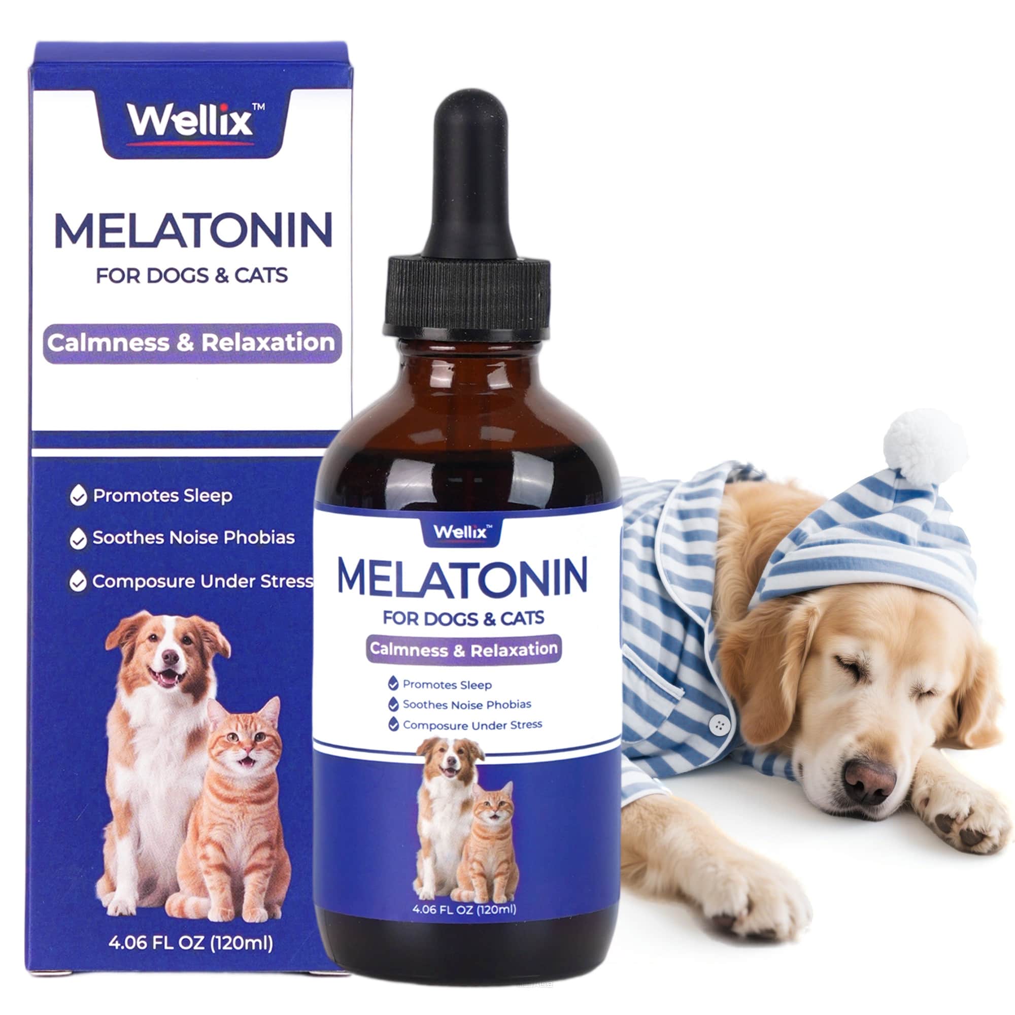 Wellix Bacon-Flavored Liquid Melatonin Drops for Dogs & Cats – 4 oz Calming Aid for Sleep, Stressful Events, Travel & Grooming-CritterCorner