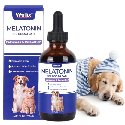 Wellix Bacon-Flavored Liquid Melatonin Drops for Dogs & Cats – 4 oz Calming Aid for Sleep, Stressful Events, Travel & Grooming-CritterCorner