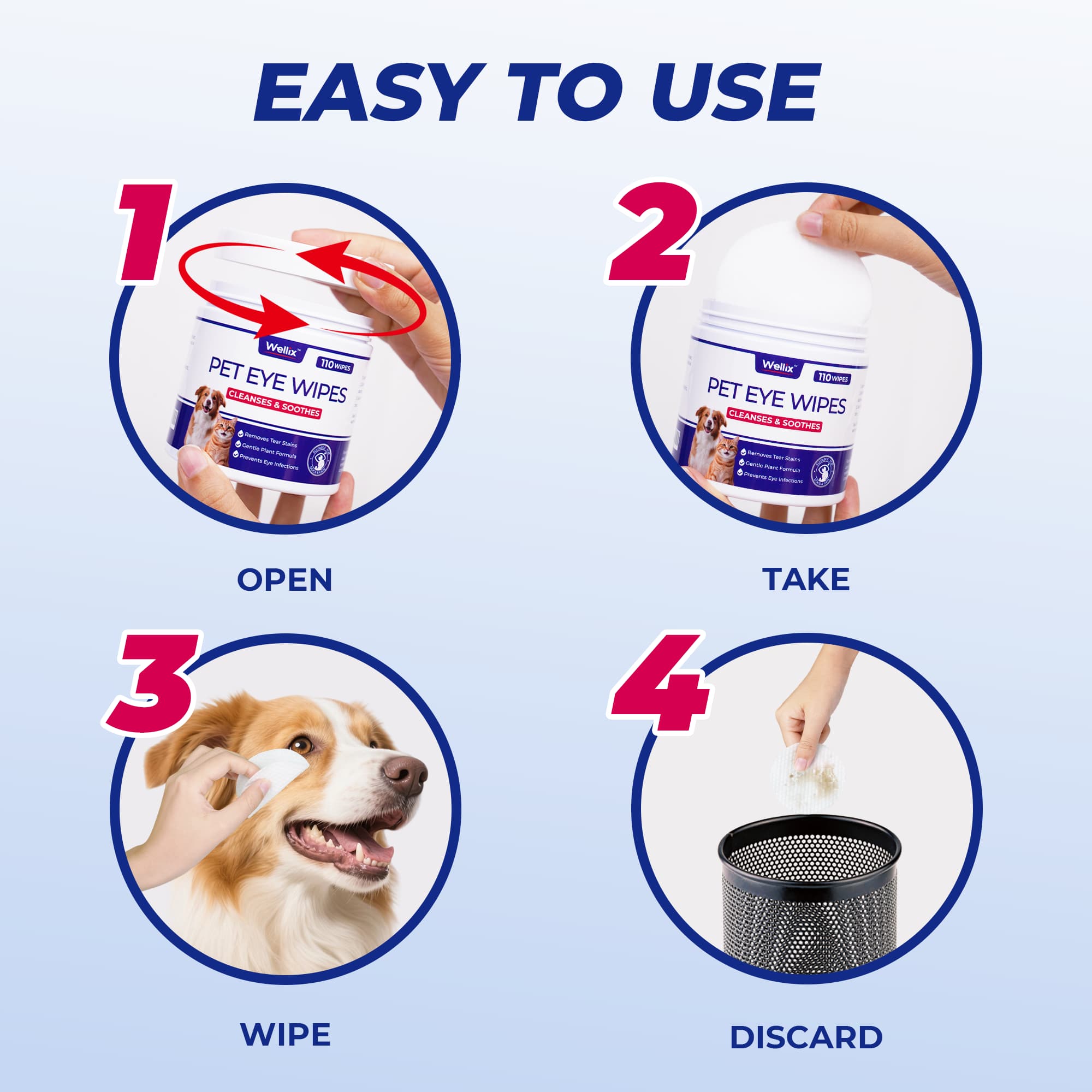 Wellix Pet Eye Wipes – 110 Wipes for Tear Stain, Debris & Discharge Cleaning-CritterCorner