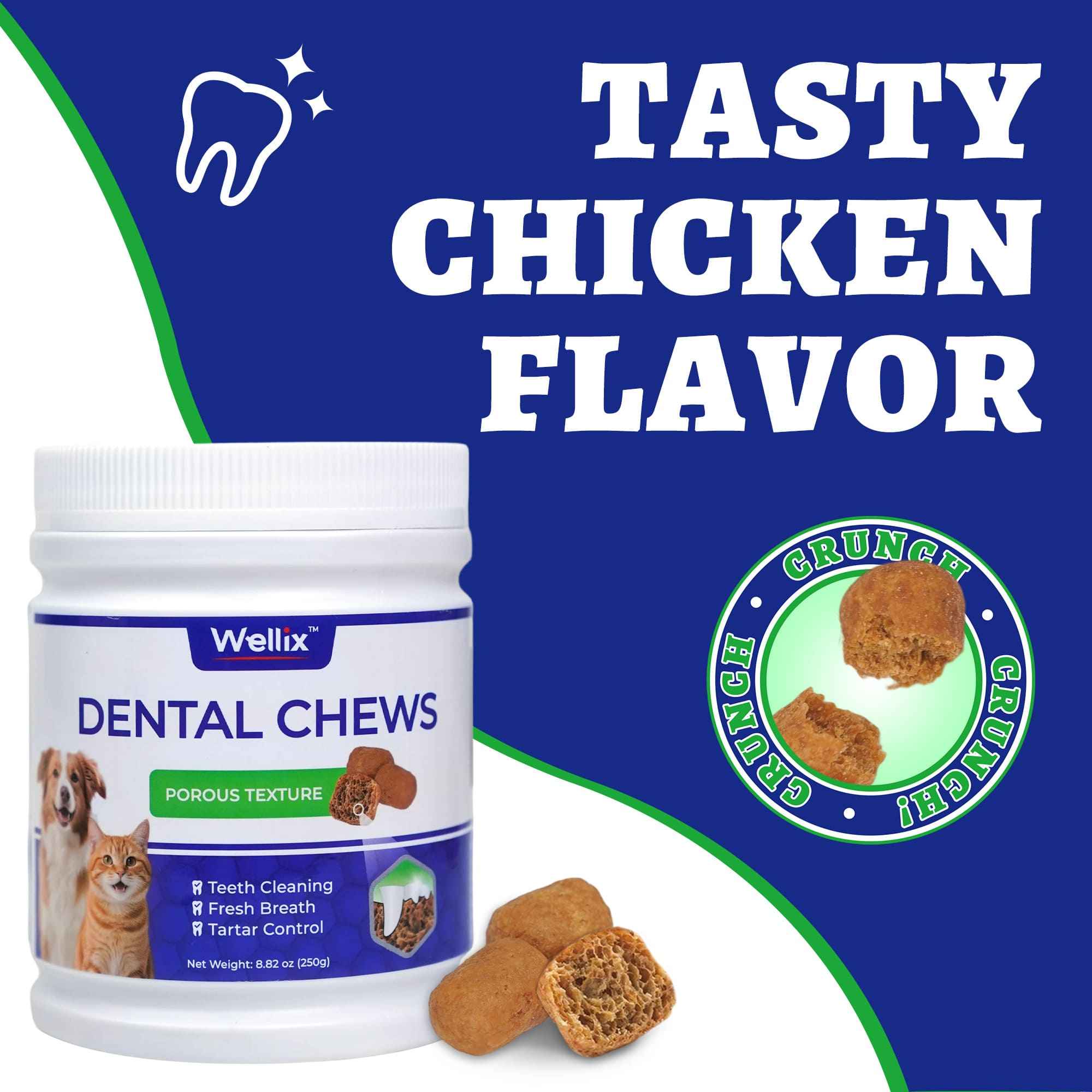 Wellix Dental Treats for Cats and Small Dogs – 8.82oz Crunchy Teeth Cleaning Treats for Plaque Control & Fresh Breath
