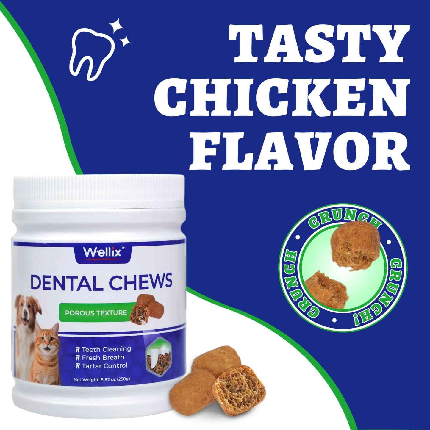 Wellix Dental Treats for Cats and Small Dogs – 8.82oz Crunchy Teeth Cleaning Treats for Plaque Control & Fresh Breath