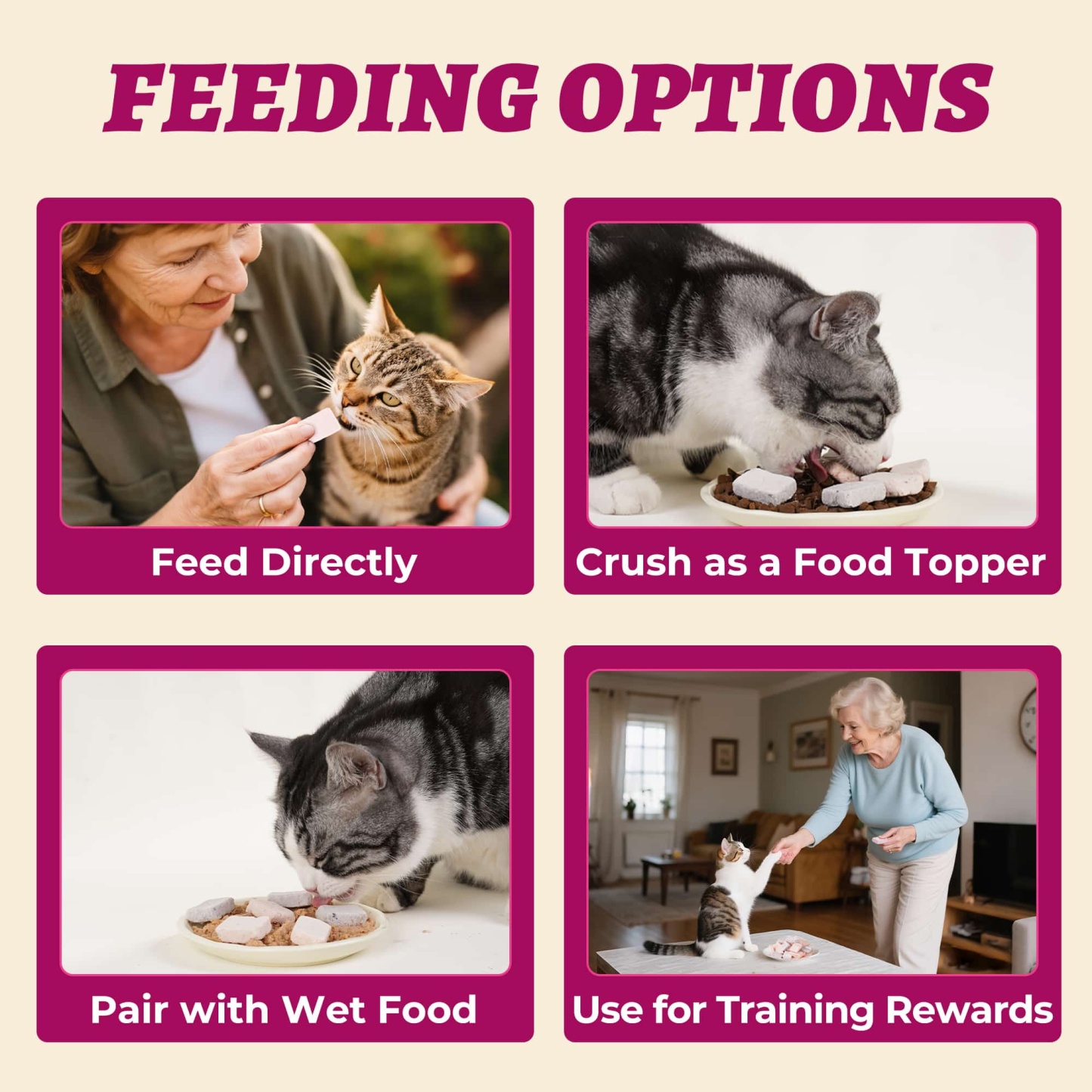 Wellix Freeze-Dried Probiotic Yogurt Cat Treats – 4.23oz (120g) Chicken & Berry Blend (Strawberry, Blueberry, Cranberry) for Immune, Eye & Urinary Health-CritterCorner