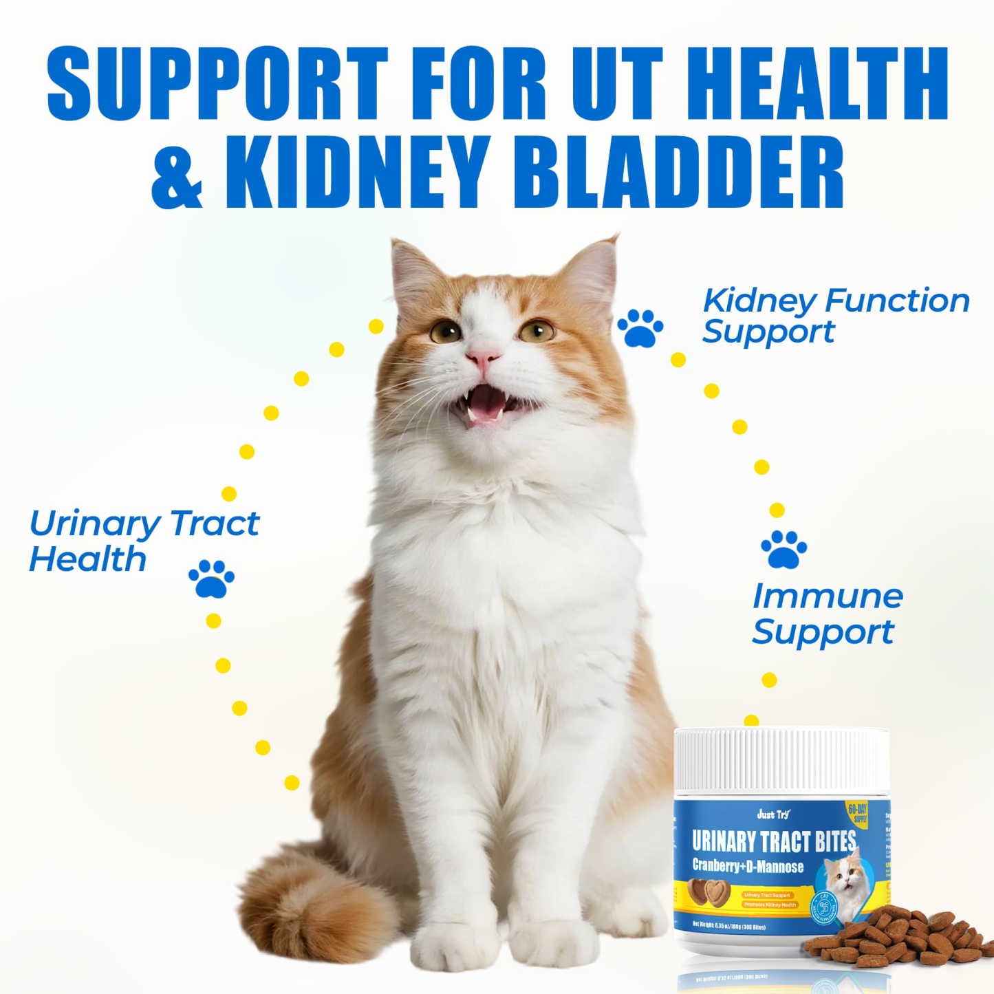 JUSTTRY Cat Urinary Tract Bites Cat Supplements – Cranberry & D-Mannose, Grain-Free Natural Snacks for Urinary Health & Cat Kidney Support, 6.35oz, 300 Bites-CritterCorner