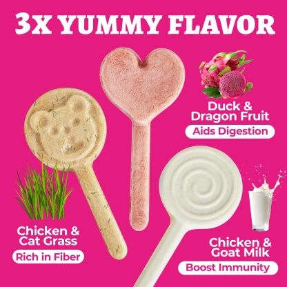 Wellix Freeze Dried Lollipop Dog & Cat Treats - High Protein Chicken Cat Treats with Cat Grass, Dragon Fruit & Goat Milk - Low Calorie Training Snacks 21pcs-CritterCorner