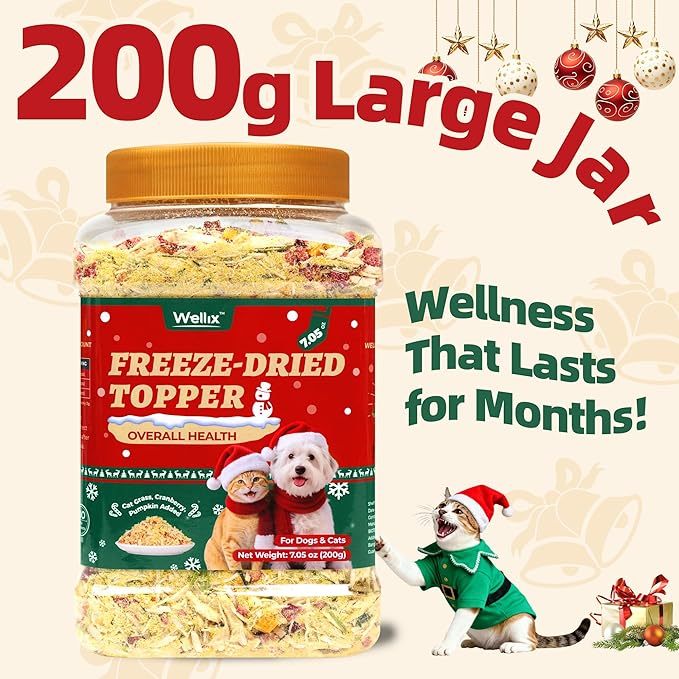 Wellix Dog & Cat Food Topper - Antarctic Krill Treats Freeze Dried Egg Yolk&Chicken Flavor Low Calorie - Cognitive and Skin & Coat Support - Healthy Cat Treats for Indoor Cats