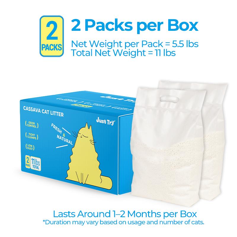 JUSTTRY SnowPaww Cassava Cat Litter – 11lbs (2 x 5.5lbs) with Tight Clumps, Low Dust & Odor Control-CritterCorner