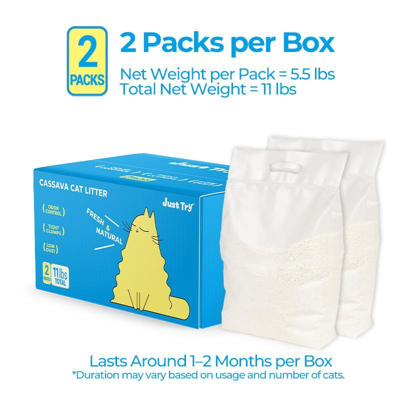 JUSTTRY SnowPaww Cassava Cat Litter – 11lbs (2 x 5.5lbs) with Tight Clumps, Low Dust & Odor Control-CritterCorner