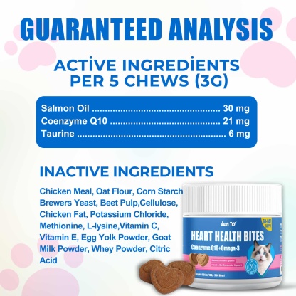 JUSTTRY CoQ10 Heart Health Bites – Chicken-Flavored  with CoQ10 & Taurine for Feline Heart Health, Cat Supplements  300 Count-CritterCorner