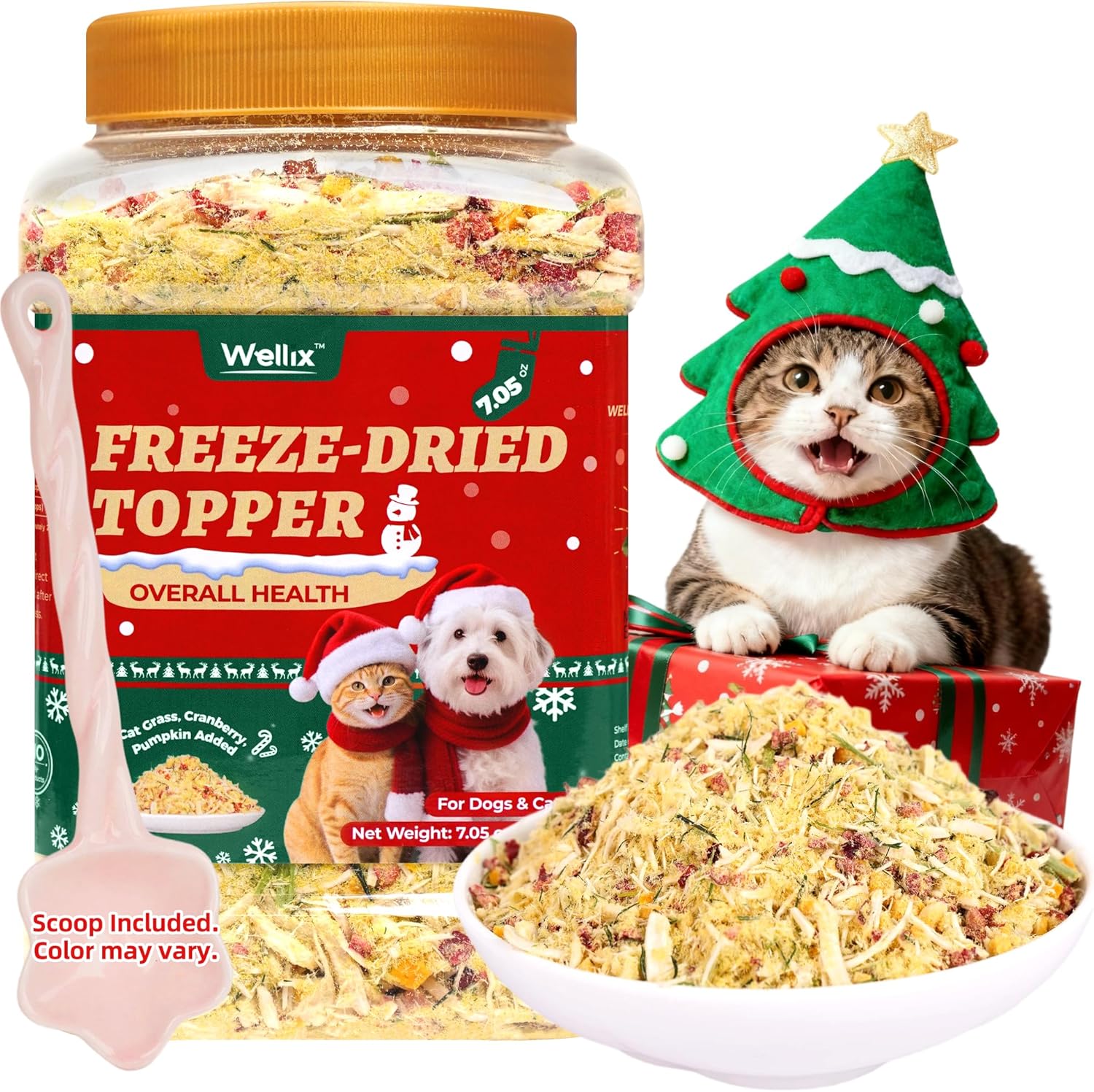 Wellix Dog & Cat Food Topper - Antarctic Krill Treats Freeze Dried Egg Yolk&Chicken Flavor Low Calorie - Cognitive and Skin & Coat Support - Healthy Cat Treats for Indoor Cats