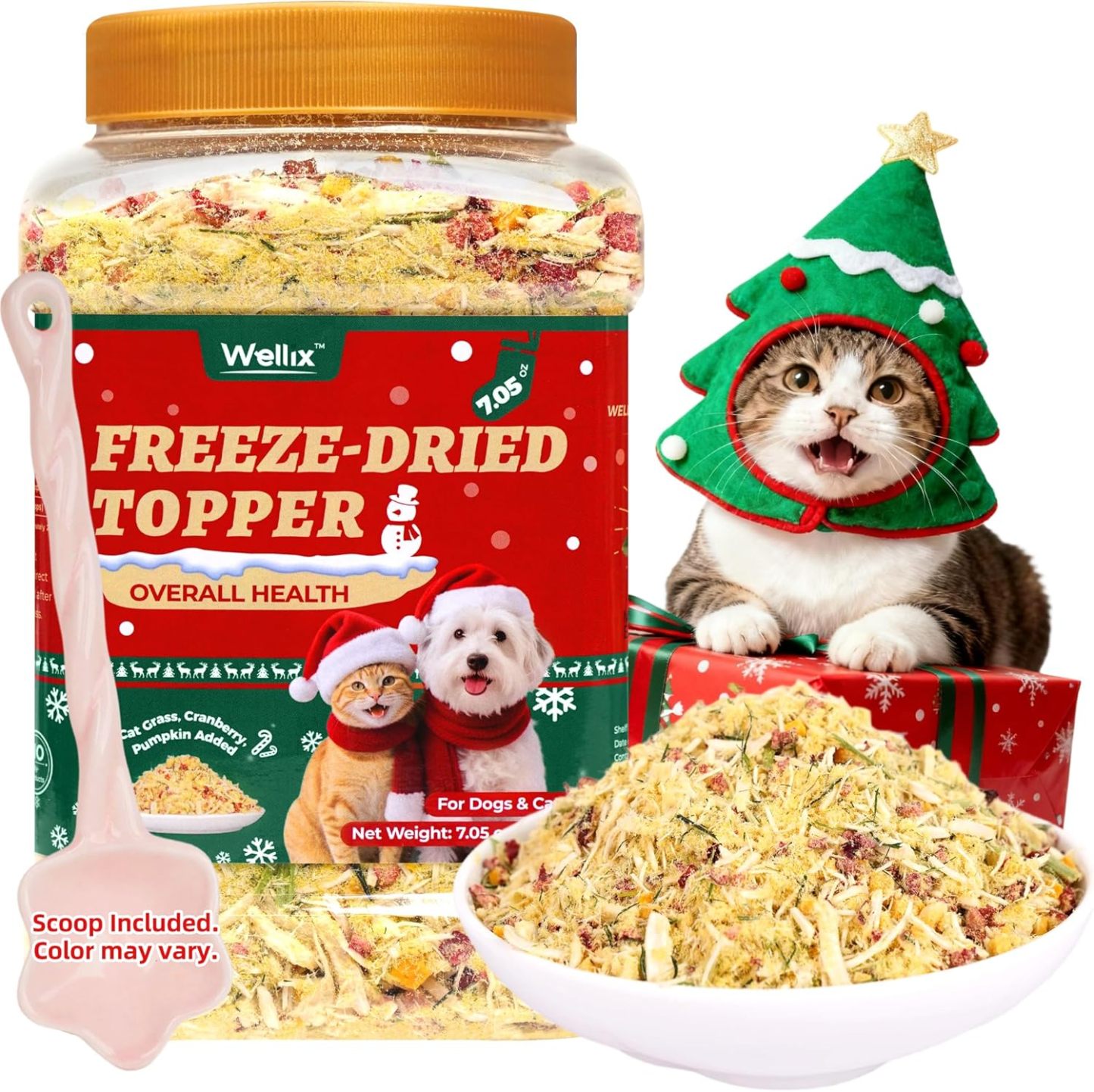 Wellix Dog & Cat Food Topper - Antarctic Krill Treats Freeze Dried Egg Yolk&Chicken Flavor Low Calorie - Cognitive and Skin & Coat Support - Healthy Cat Treats for Indoor Cats