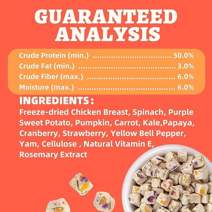 Wellix Freeze Dried Chicken&Vegetables Treats for Cats&Dogs - Healthy Freeze Dried Cat Treats Rich in Pumpkin,Cranberry,etc - High-Protein Food Topper for Gut Health 4.23oz