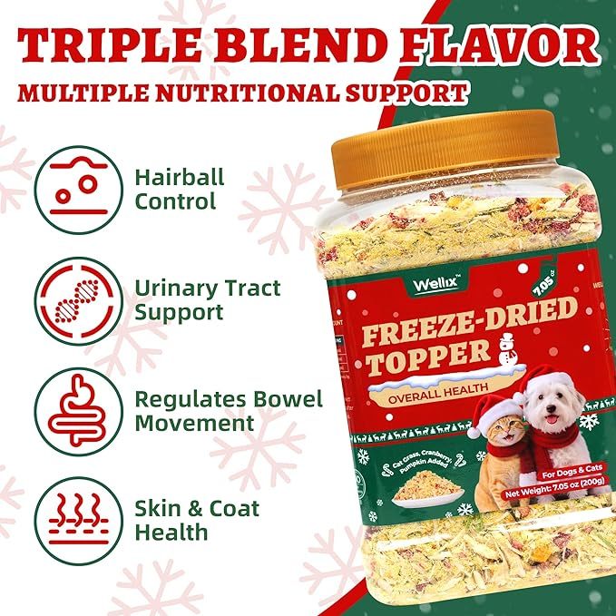 Wellix Dog & Cat Food Topper - Antarctic Krill Treats Freeze Dried Egg Yolk&Chicken Flavor Low Calorie - Cognitive and Skin & Coat Support - Healthy Cat Treats for Indoor Cats