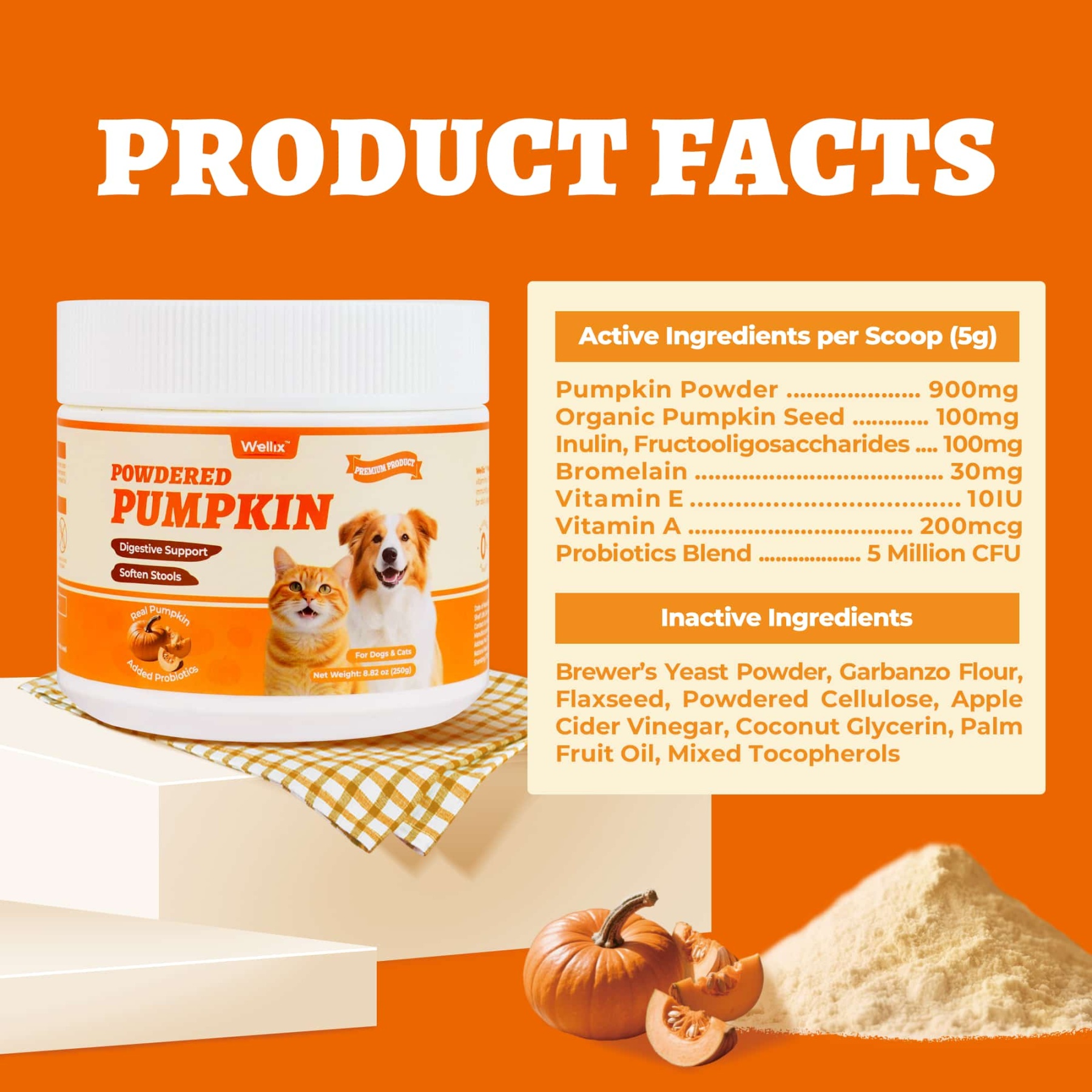 Wellix Pumpkin Powder for Dogs & Cats – Fiber Supplement for Digestive Health, Stool Firming & Gut Support-CritterCorner