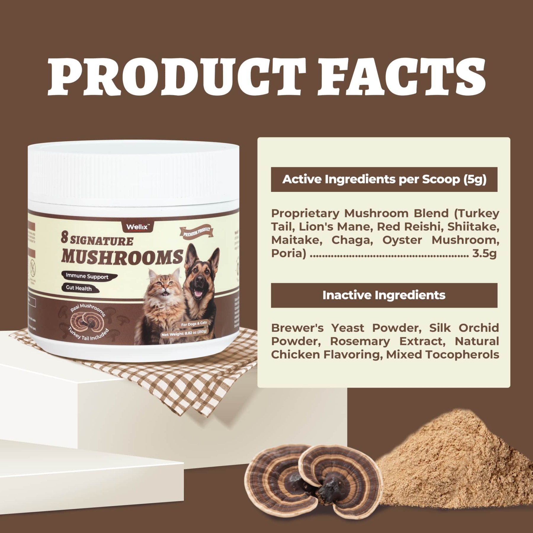 Wellix Mushroom Powder Powder for Dogs & Cats – With 8 Mushroom Blend Including Turkey Tail, Supports Immune, Digestive & Kidney Health-CritterCorner