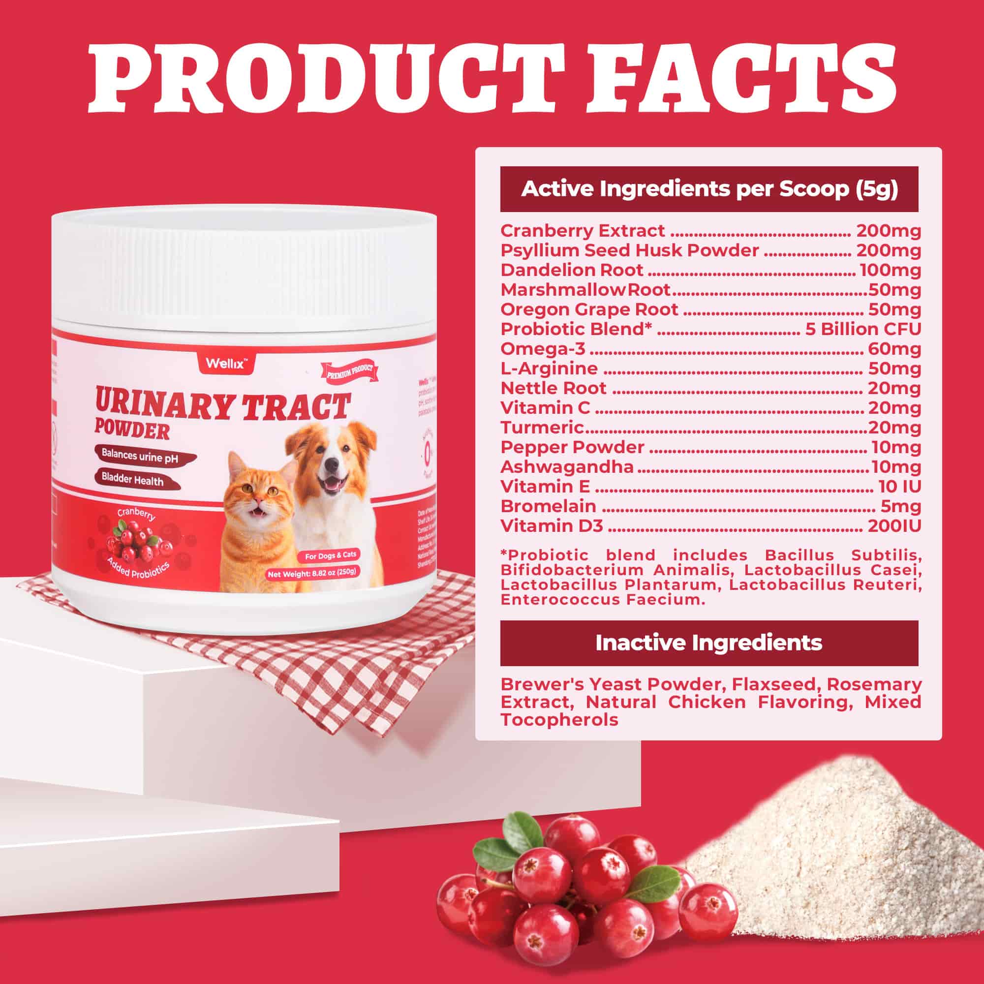 Wellix Urinary Powder for Dogs & Cats – 8.8 oz with D-Mannose & Cranberry Powder for UTI, Bladder & Kidney Support-CritterCorner