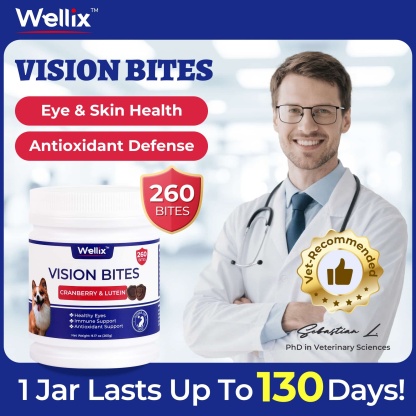 Wellix Dog Vision Bites – 260 Count with Cranberry, Lutein & Taurine for Tear Stain Removal & Vision Health-CritterCorner