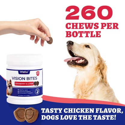 Wellix Dog Vision Bites – 260 Count with Cranberry, Lutein & Taurine for Tear Stain Removal & Vision Health-CritterCorner