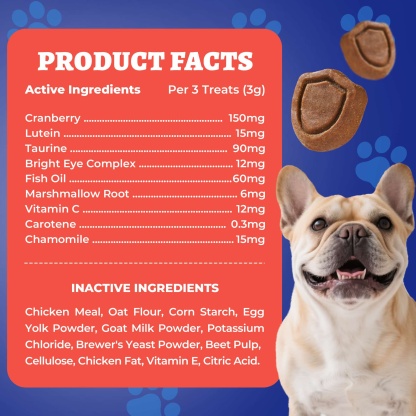 Wellix Dog Vision Bites – 260 Count with Cranberry, Lutein & Taurine for Tear Stain Removal & Vision Health-CritterCorner