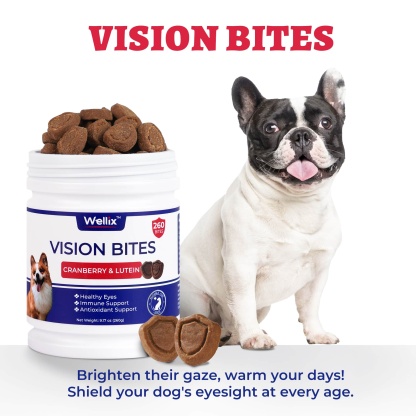 Wellix Dog Vision Bites – 260 Count with Cranberry, Lutein & Taurine for Tear Stain Removal & Vision Health-CritterCorner