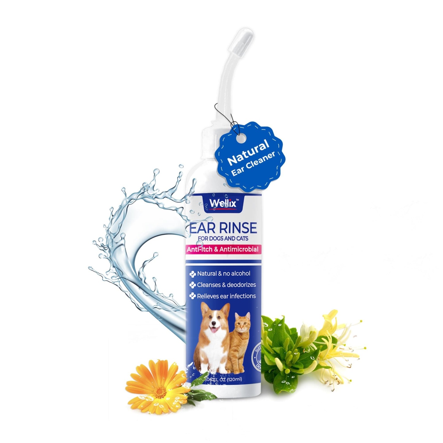 Wellix Ear Cleaner Drops for Dogs and Cats - Gentle Ear Wash for Itch Relief & Infection Treatment - Soothes Inflammation & Removes Wax and Odor - 120ml-CritterCorner