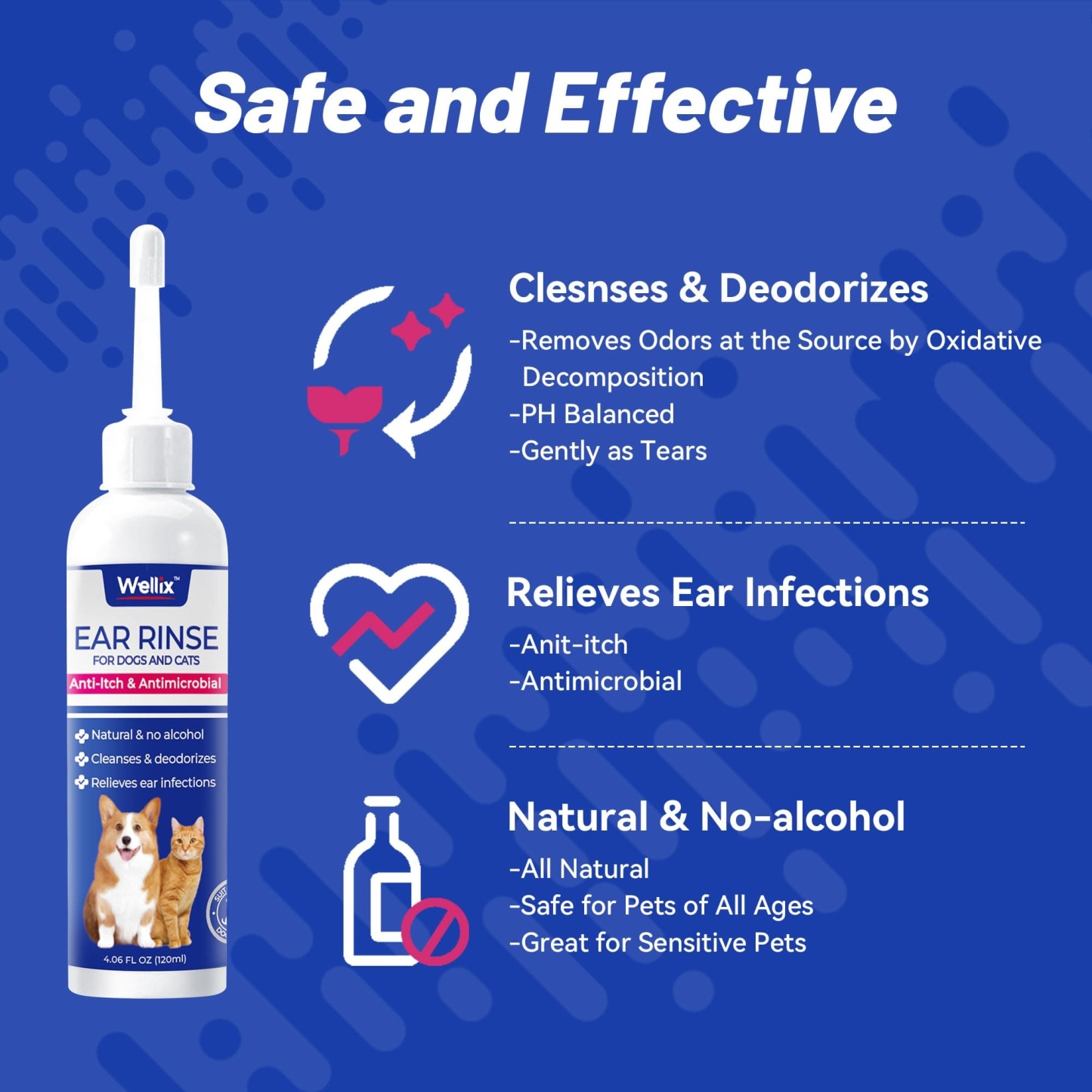 Wellix Ear Cleaner Drops for Dogs and Cats - Gentle Ear Wash for Itch Relief & Infection Treatment - Soothes Inflammation & Removes Wax and Odor - 120ml-CritterCorner