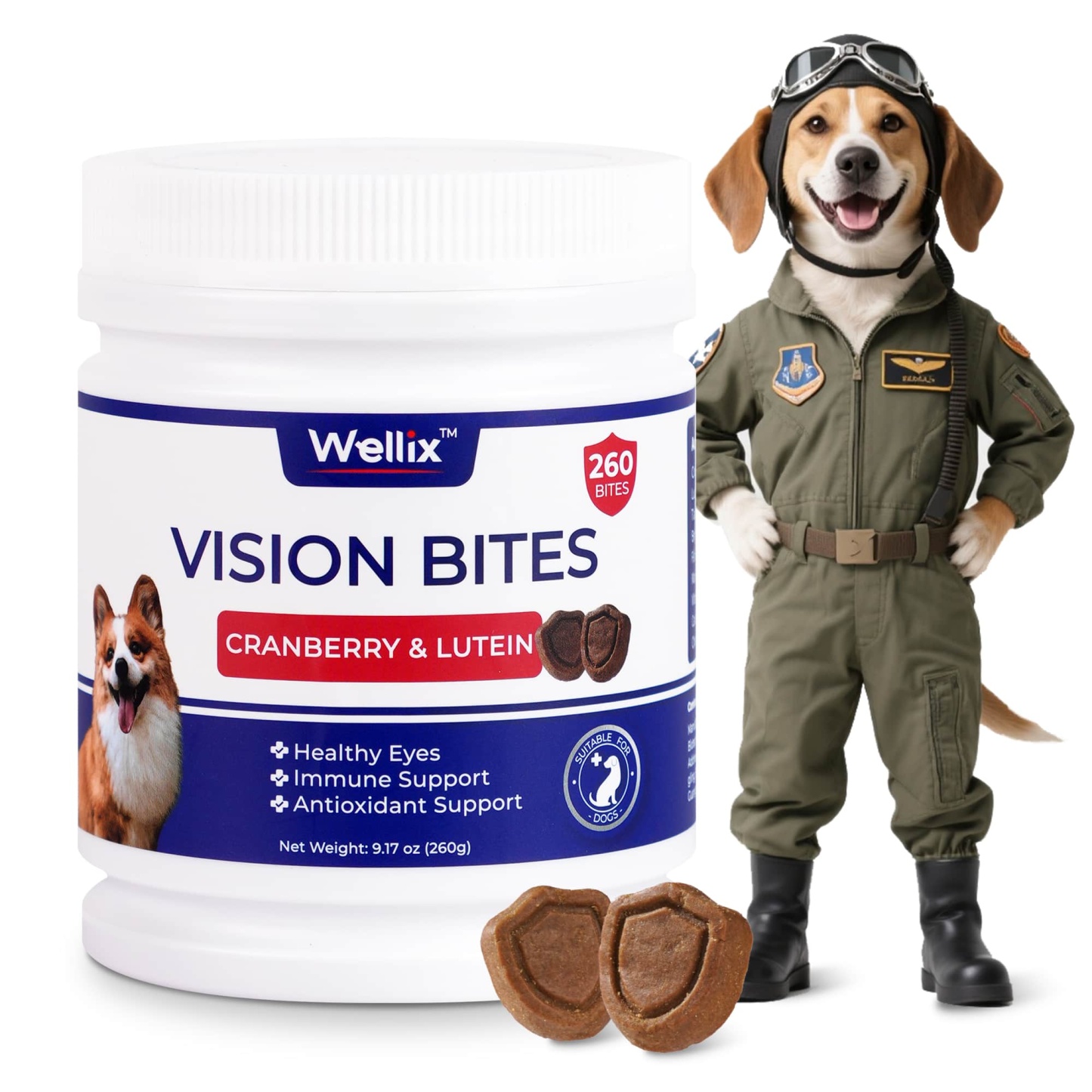 Wellix Dog Vision Bites – 260 Count with Cranberry, Lutein & Taurine for Tear Stain Removal & Vision Health-CritterCorner