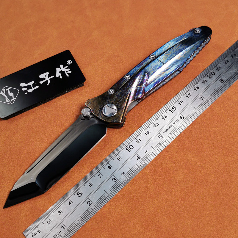 H387-A folding knife Böhler M390 high quality steel Mirror/DLC Diamond-Like Carbon titanium alloy hilt Fruit knives