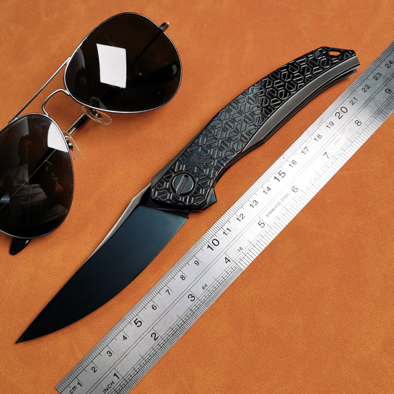 H415-C folding knife Böhler M390 high quality steel Mirror/DLC Diamond-Like Carbon titanium alloy hilt Fruit knives