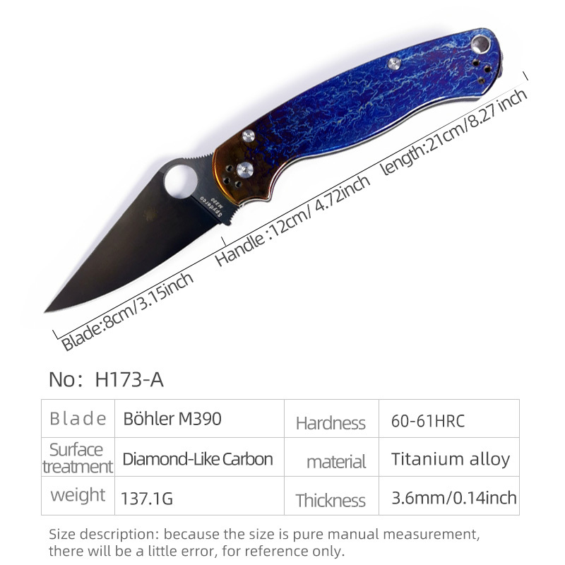 H173-B folding knife Böhler M390 high quality steel Diamond-Like Carbon titanium alloy hilt Fruit knives