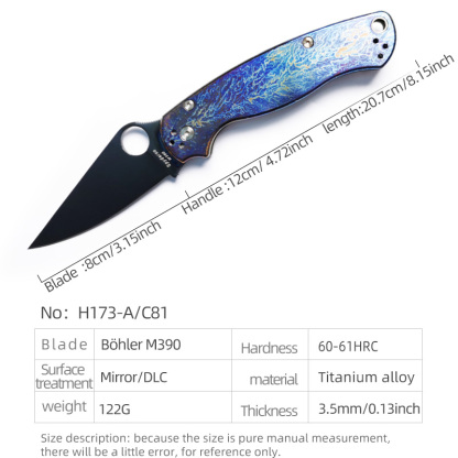 H173-A folding knife Böhler M390 high quality steel Mirror/DLC Diamond-Like Carbon titanium alloy hilt Fruit knives