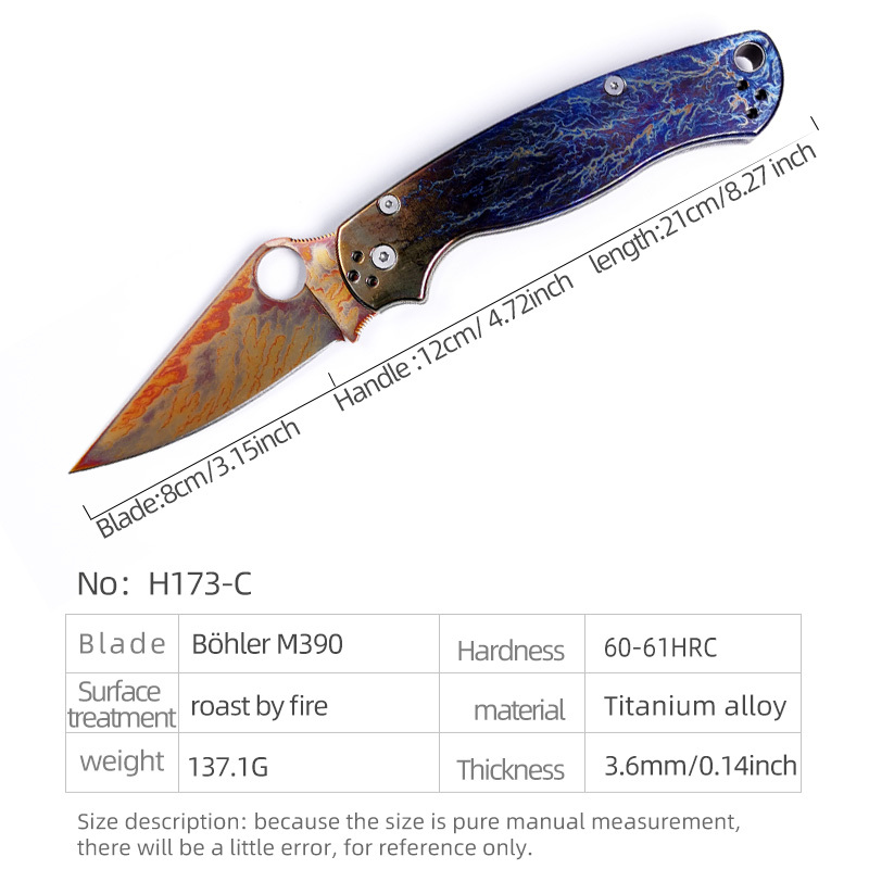 H173-C folding knife Böhler M390 high quality steel Diamond-Like Carbon titanium alloy hilt Fruit knives