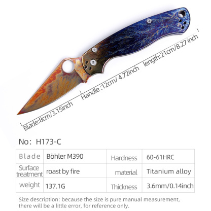 H173-C folding knife Böhler M390 high quality steel Diamond-Like Carbon titanium alloy hilt Fruit knives