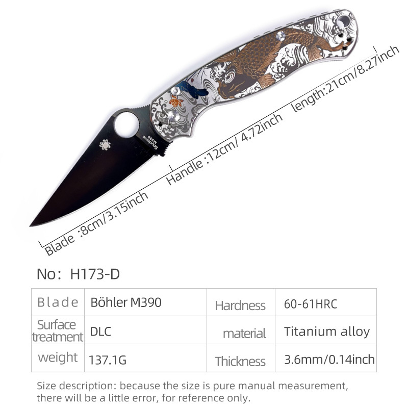 H173-D folding knife Böhler M390 high quality steel Diamond-Like Carbon titanium alloy hilt Fruit knives