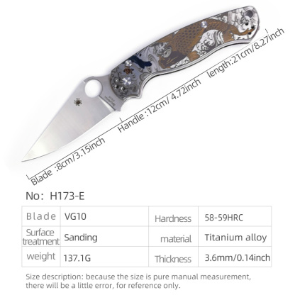 H173-E folding knife Böhler M390 high quality steel Diamond-Like Carbon titanium alloy hilt Fruit knives