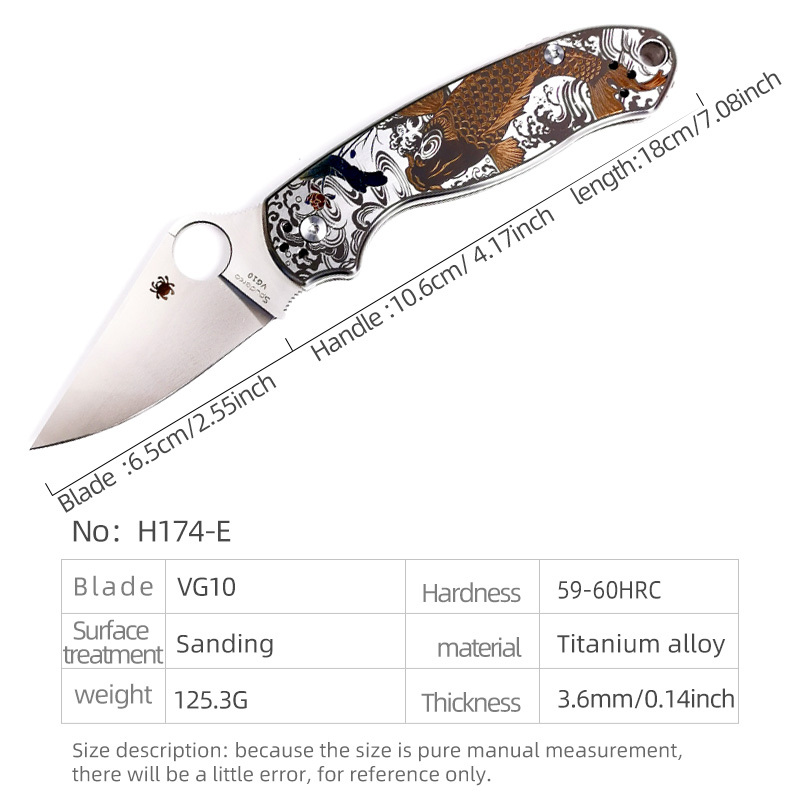 H174-E folding knife Böhler M390 high quality steel Diamond-Like Carbon titanium alloy hilt Fruit knives