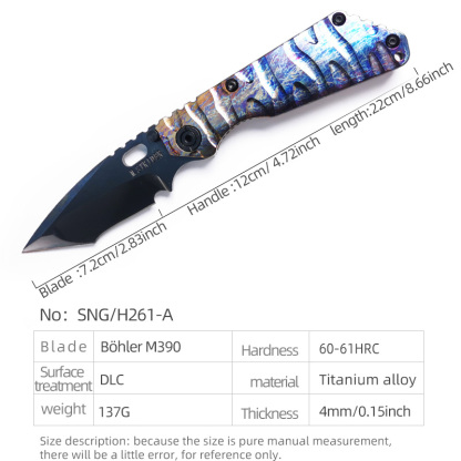 H261-A folding knife Böhler M390 high quality steel Diamond-Like Carbon titanium alloy hilt Fruit knives
