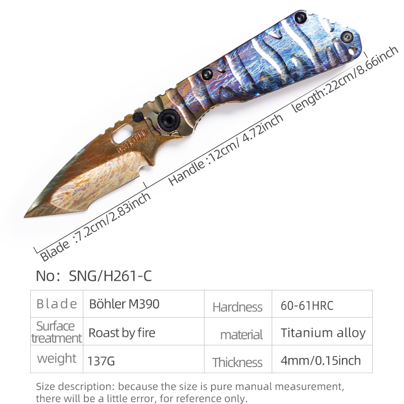 H261-C folding knife Böhler M390 high quality steel Diamond-Like Carbon titanium alloy hilt Fruit knives