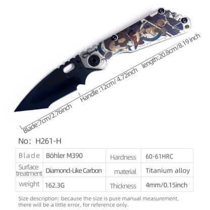 H261-H folding knife Böhler M390 high quality steel Diamond-Like Carbon titanium alloy hilt Fruit knives