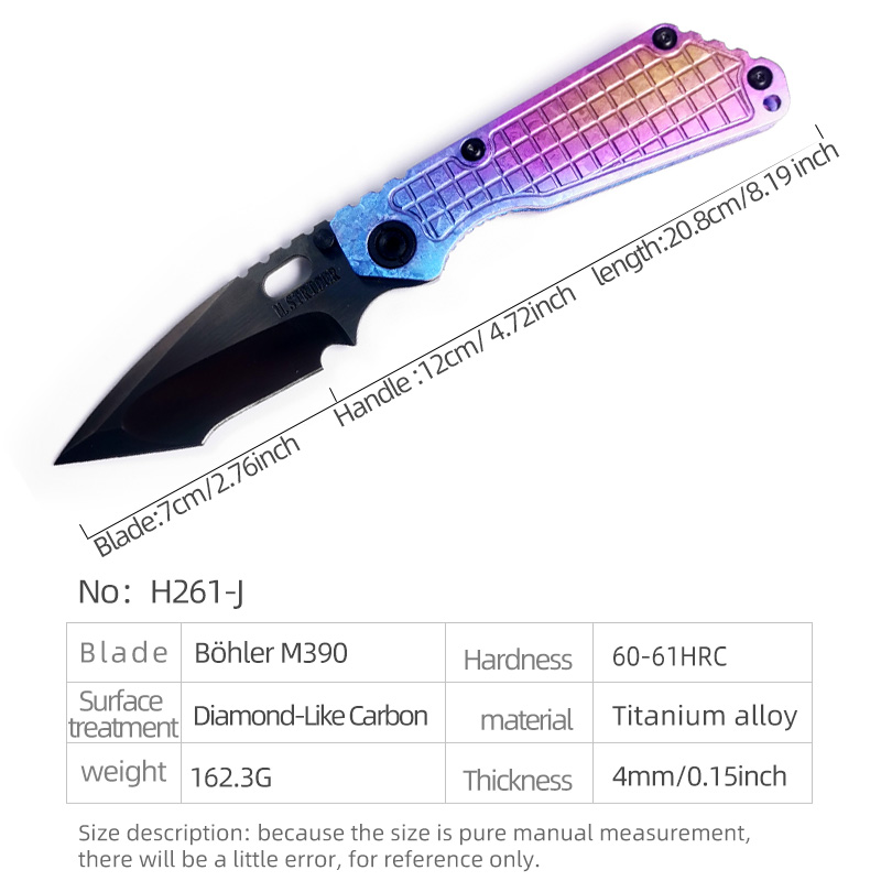 H261-J folding knife Böhler M390 high quality steel Diamond-Like Carbon titanium alloy hilt Fruit knives