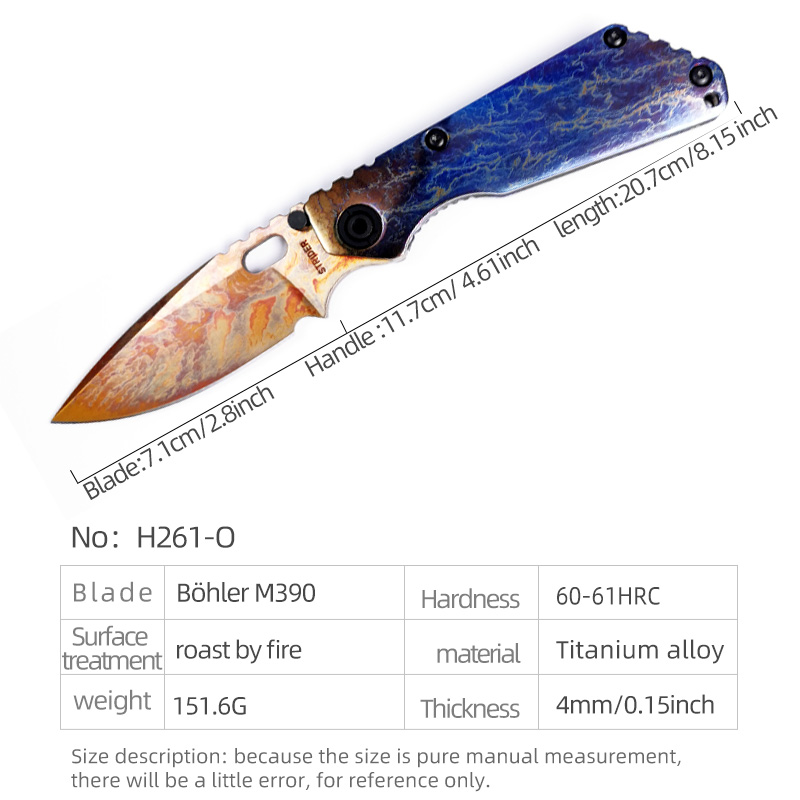 H261-O folding knife Böhler M390 high quality steel Diamond-Like Carbon titanium alloy hilt Fruit knives