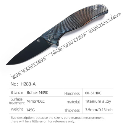 H288-A folding knife Böhler M390 high quality steel Mirror/DLC Diamond-Like Carbon titanium alloy hilt Fruit knives